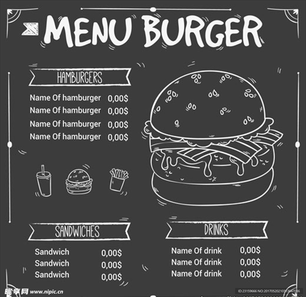 黑板手绘汉堡菜单