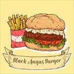 手绘汉堡薯条插图