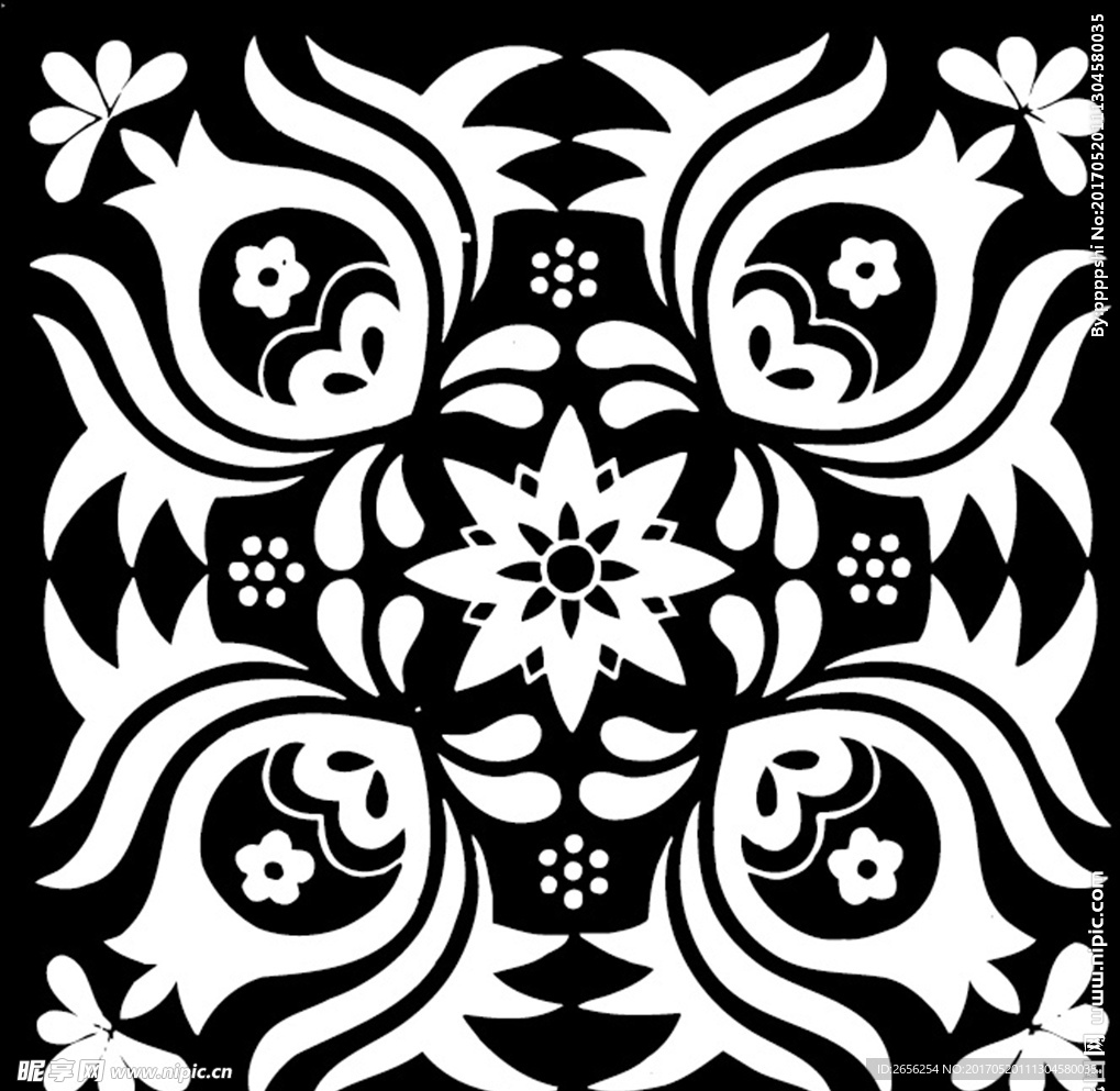 中国古典花鸟黑白花纹