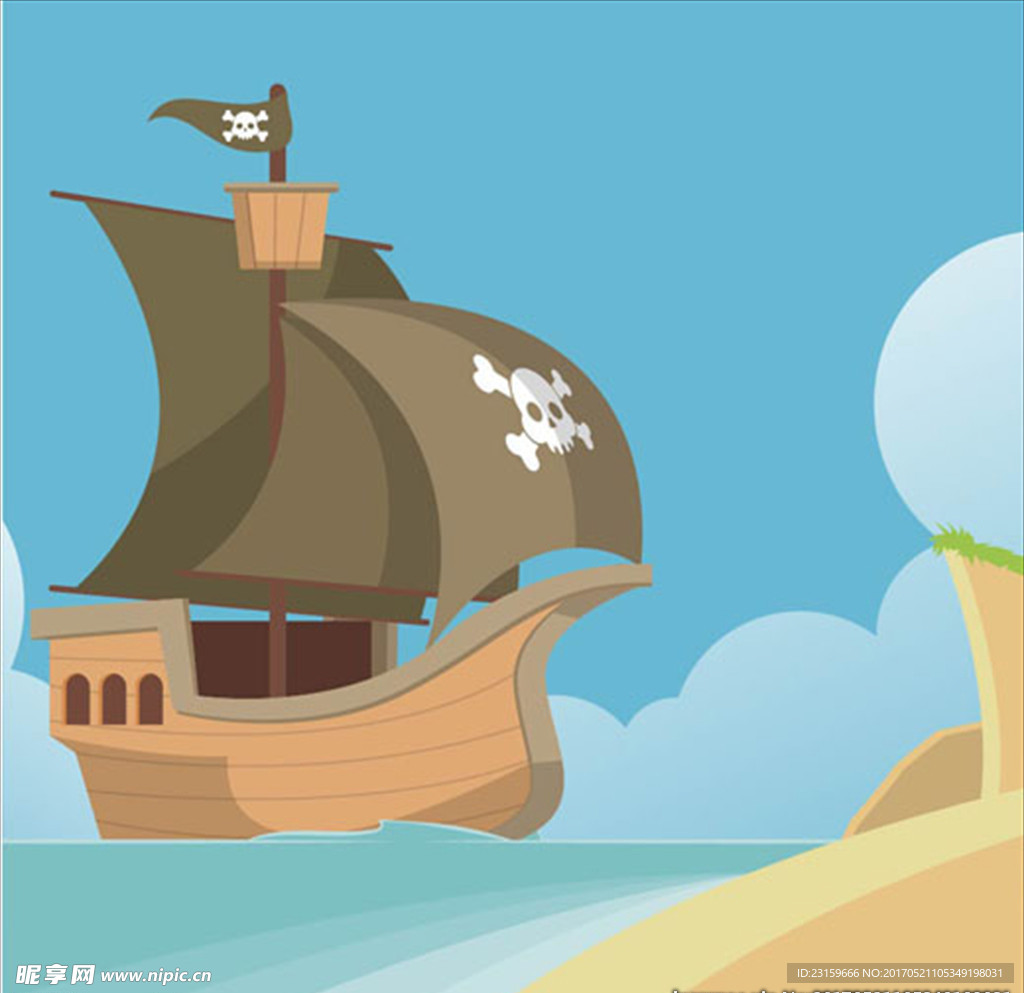 卡通海盗船插图