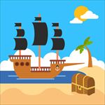 卡通海盗船海滩宝箱插图
