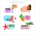 六款手绘水彩夏季促销标签