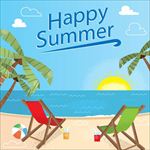 夏季海边棕榈树与沙滩椅