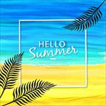 手绘水彩夏日海滩海报