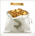 白色布袋里的金币矢量素材