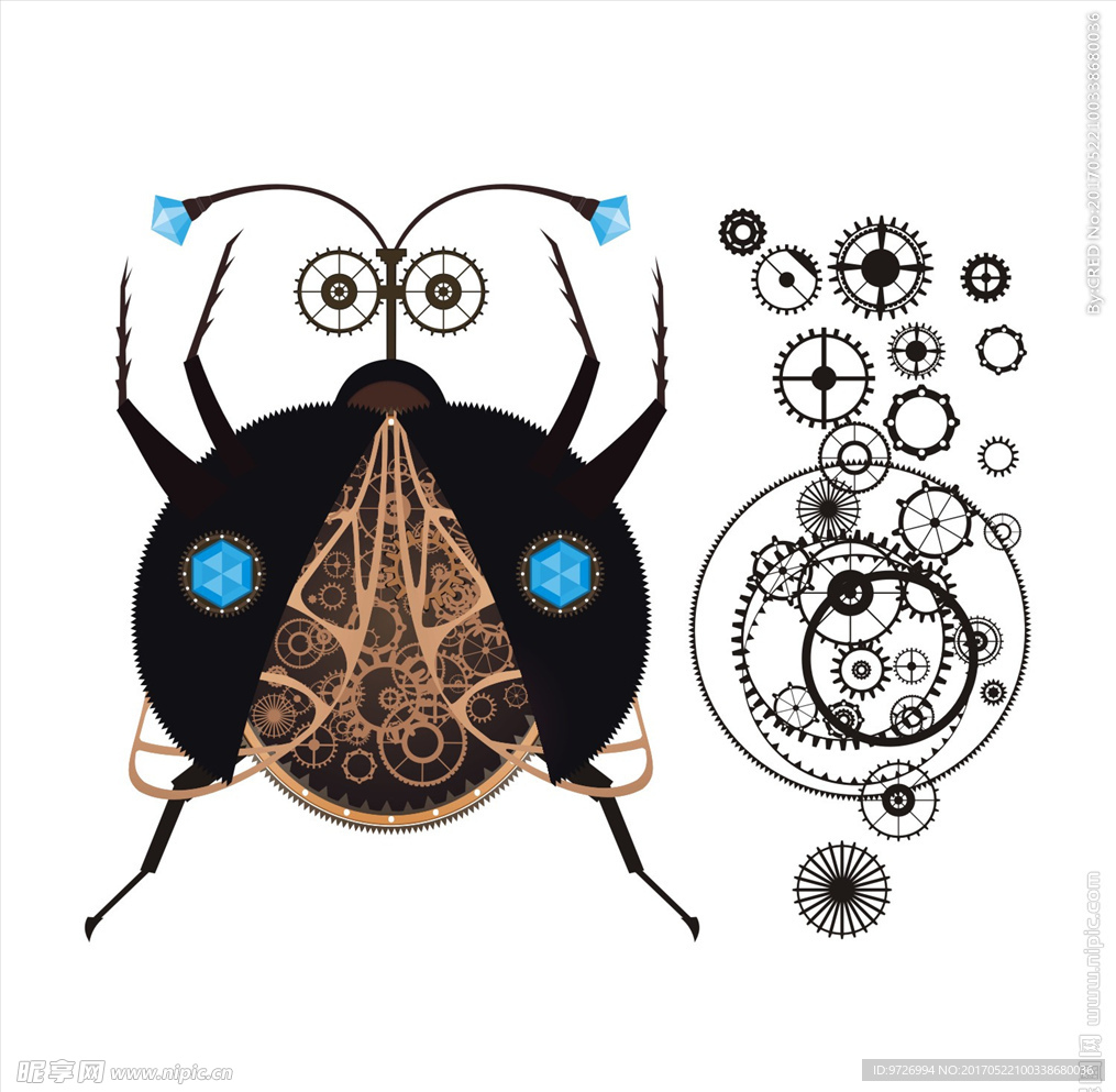 机械甲虫矢量图下载齿轮图案下载