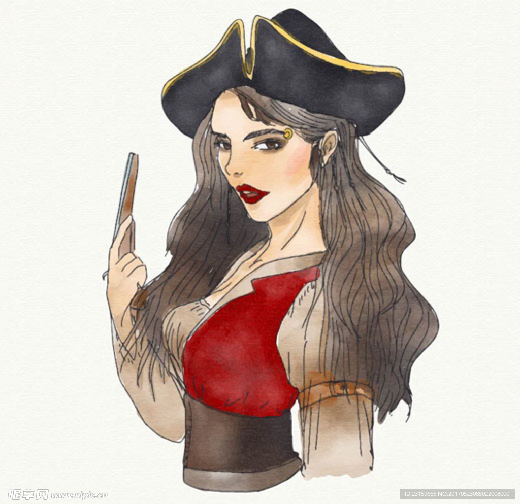 手绘漂亮的女海盗
