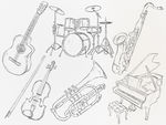 手绘素描乐器