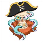 章鱼海盗船长骷髅头骨插图