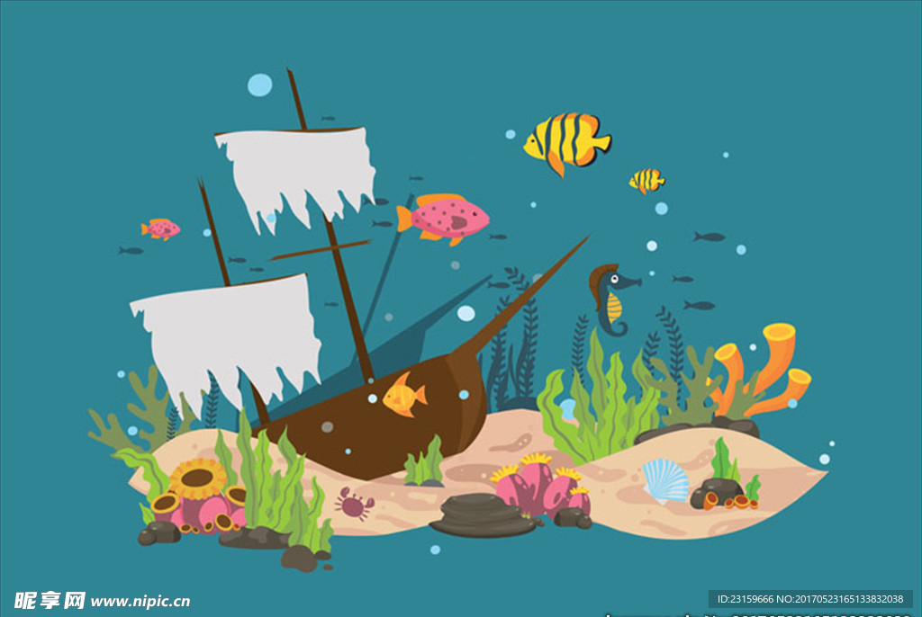 海底世界里的海盗船插图