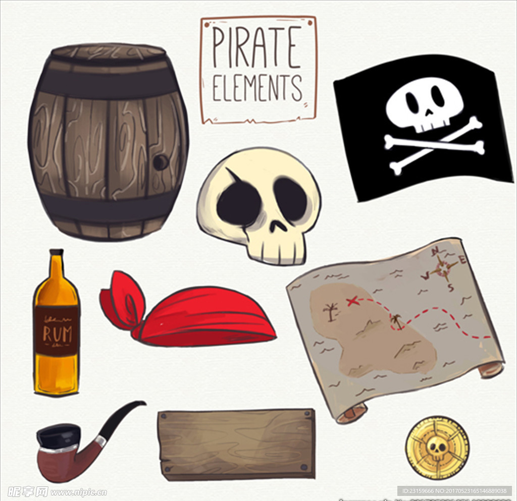 一组海盗手绘的元素
