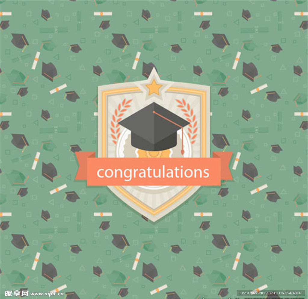 绿色毕业证书毕业帽背景
