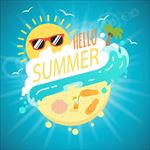 卡通太阳大海沙滩夏日标题