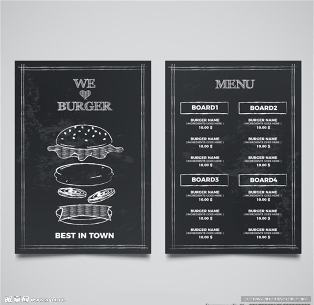 黑板汉堡快餐菜单