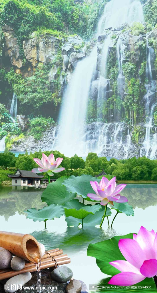 3d山水荷花背景墙