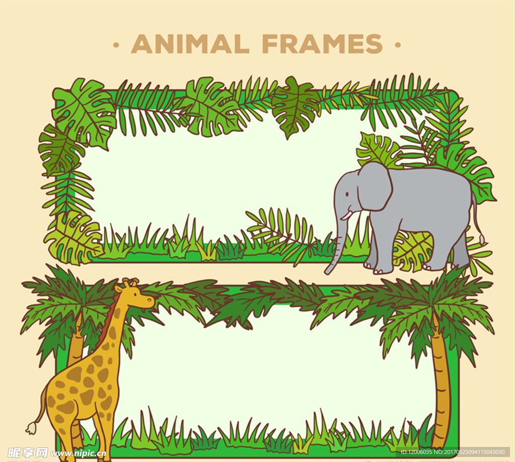 2款创意野生动物框架矢量素材