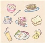8款素色彩绘早餐食物矢量素材