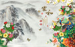 家和富贵山水玉兰花电视背景墙