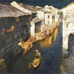 油画划船