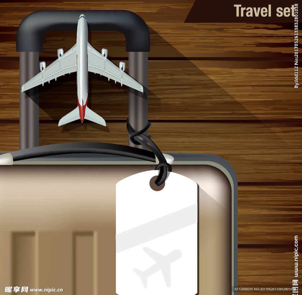 桌子上的行李箱和飞机创意矢量素