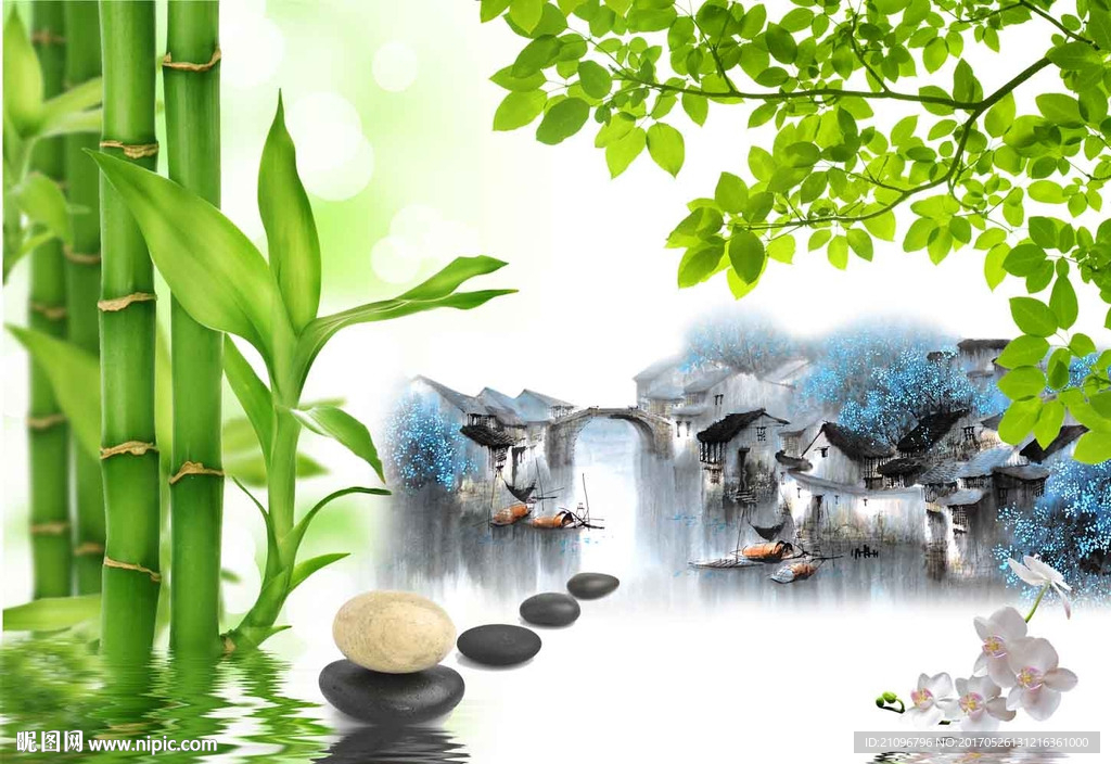 中式江南风景背景墙