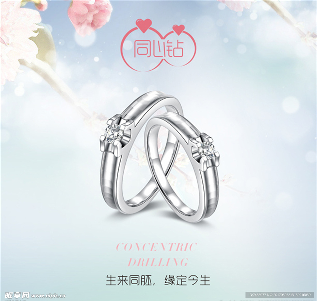 对戒情侣戒小清新海报展板设计