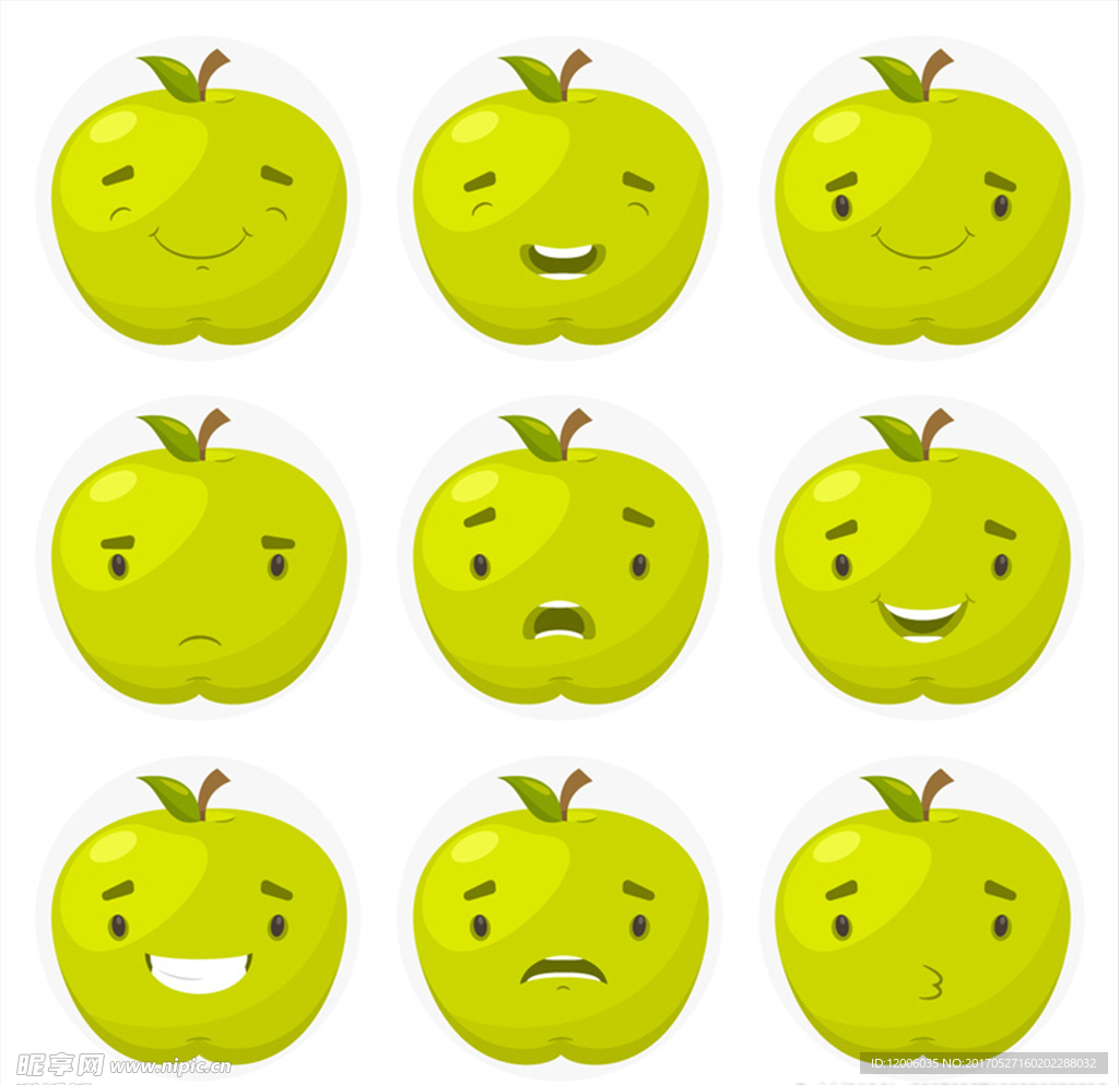 9款绿色苹果表情矢量素材