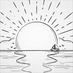 手绘夏季日落黄昏的海景