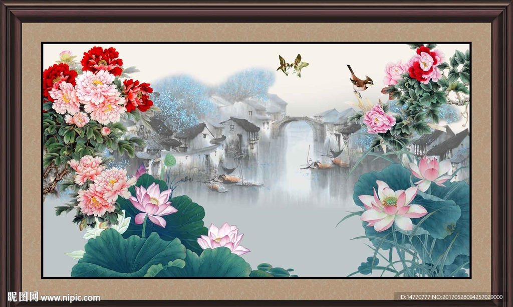 荷花牡丹图