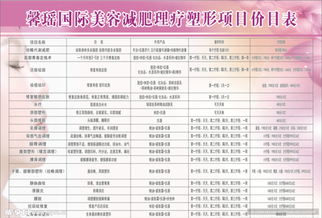 减肥理疗价目表