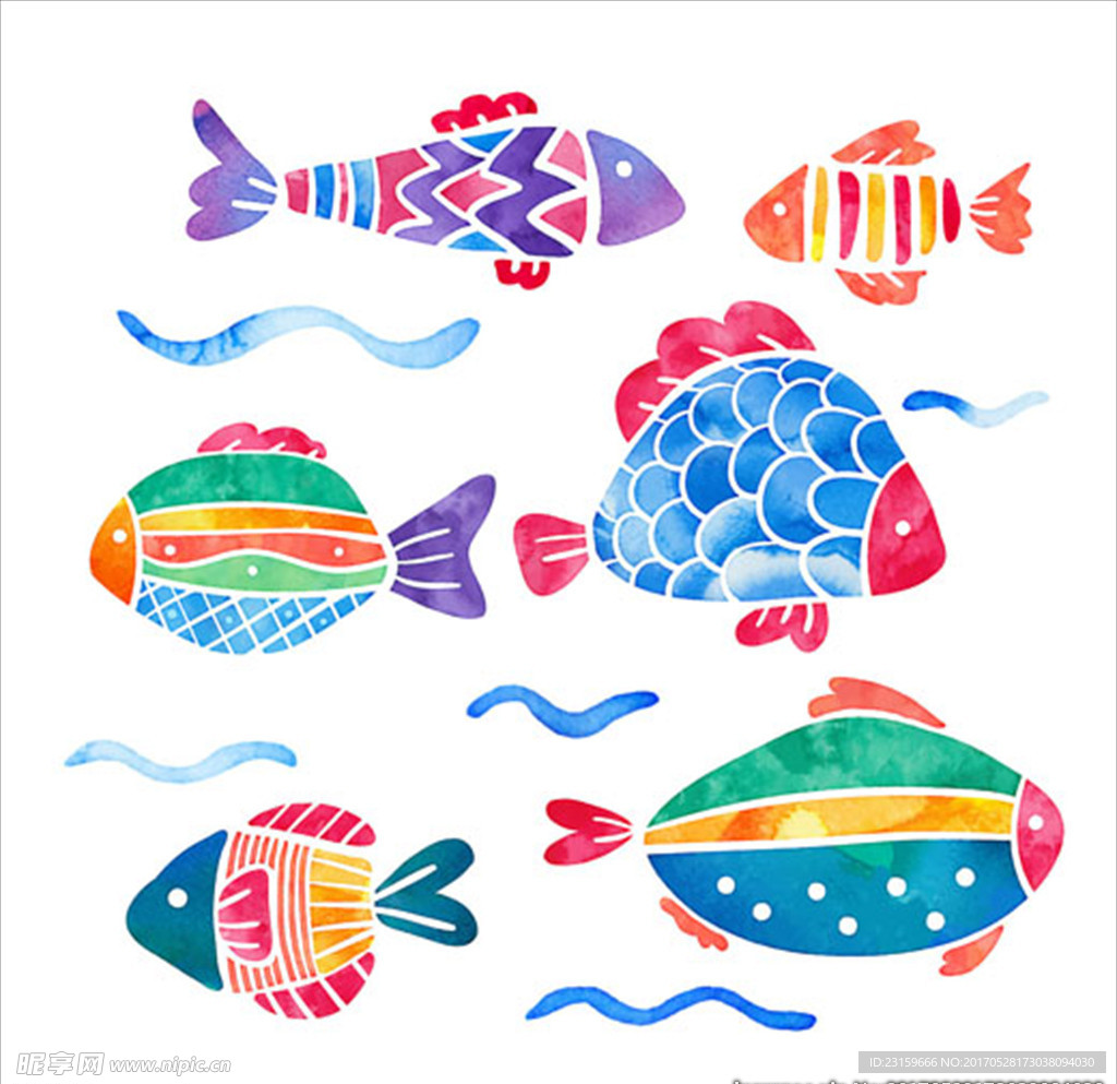水彩色彩斑斓的鱼