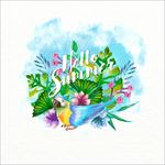 手绘水彩夏日鹦鹉花卉插图