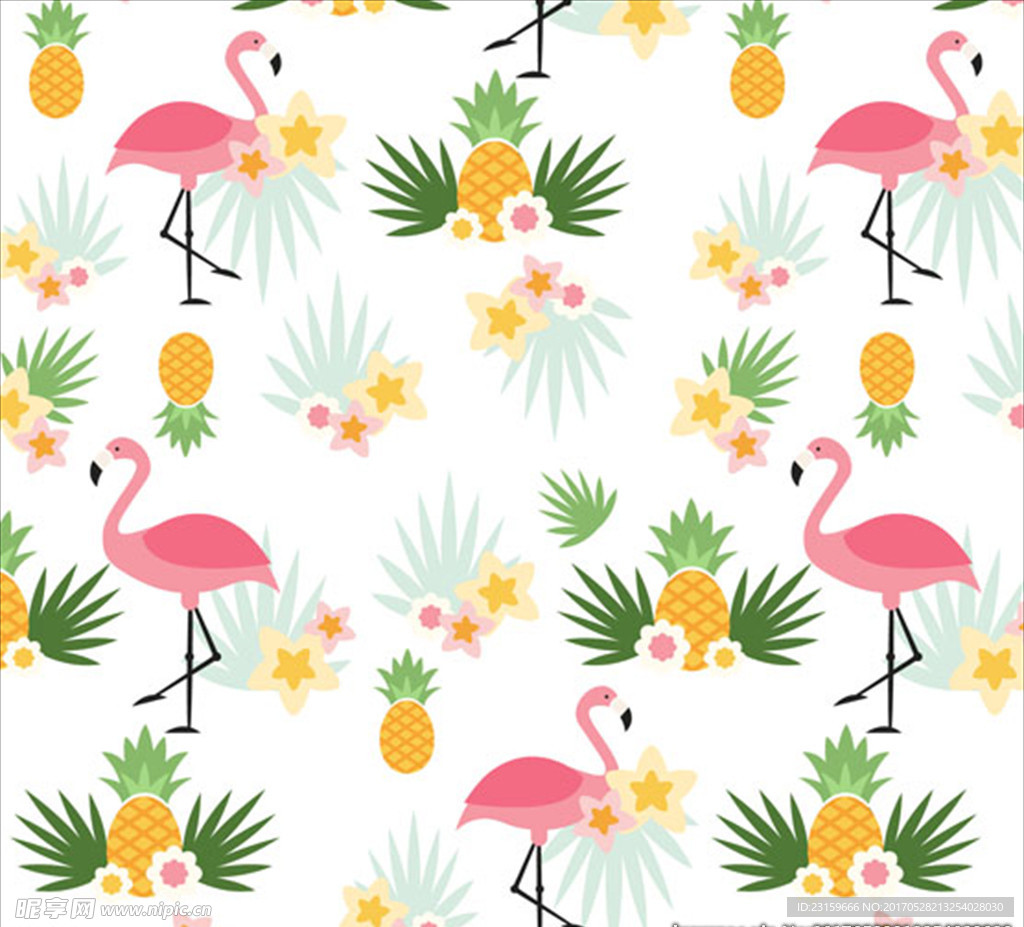 火烈鸟和菠萝图案背景