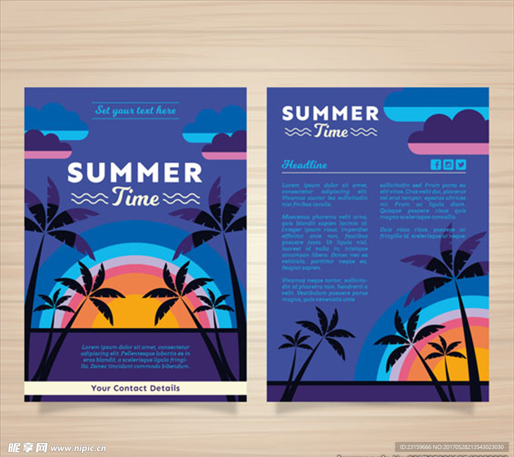 夏季日落的棕榈树宣传册