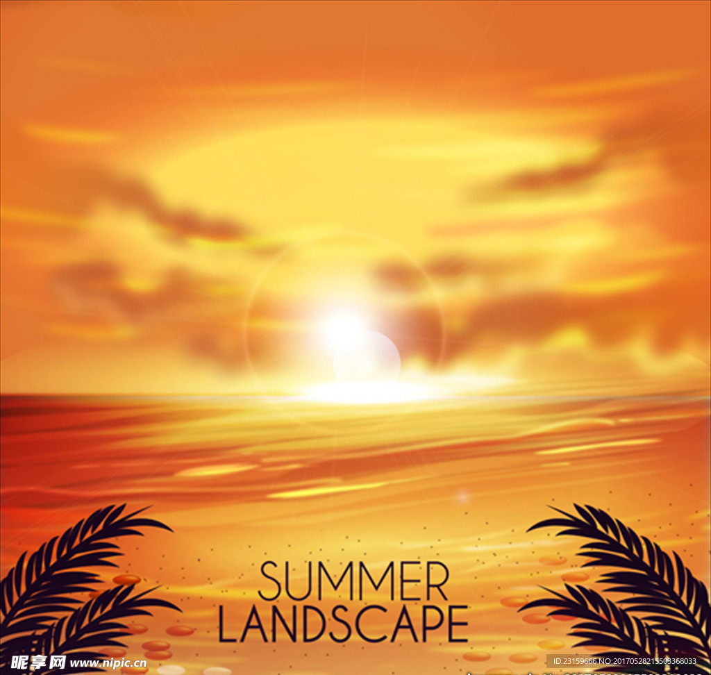 日落海滩景观插图