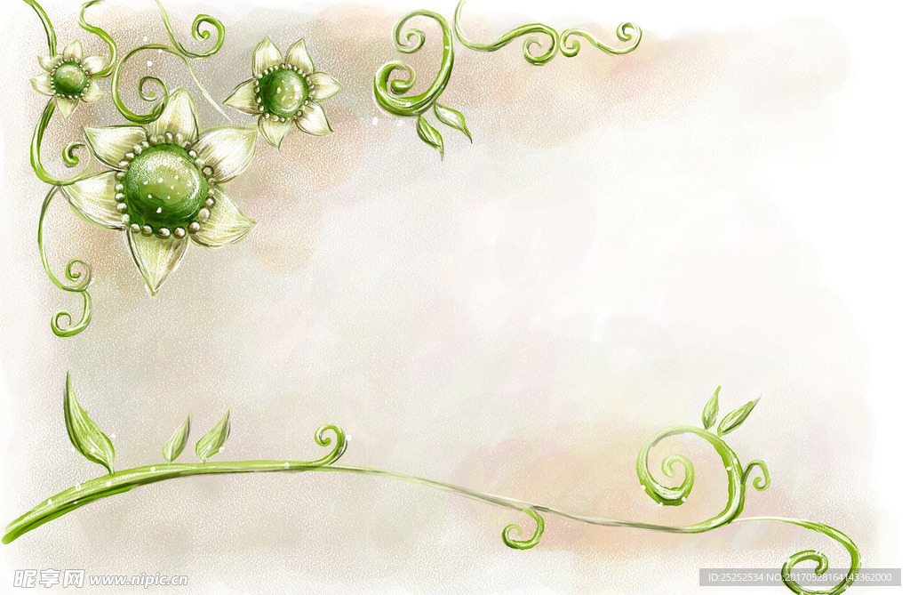 绿色花朵小清新花纹边框背景