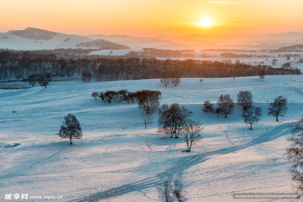 夕阳下的雪原美景