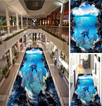 3D立体海洋世界海豚天梯地板画
