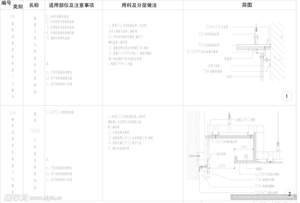 墙面石材与顶面铝板cad剖面图