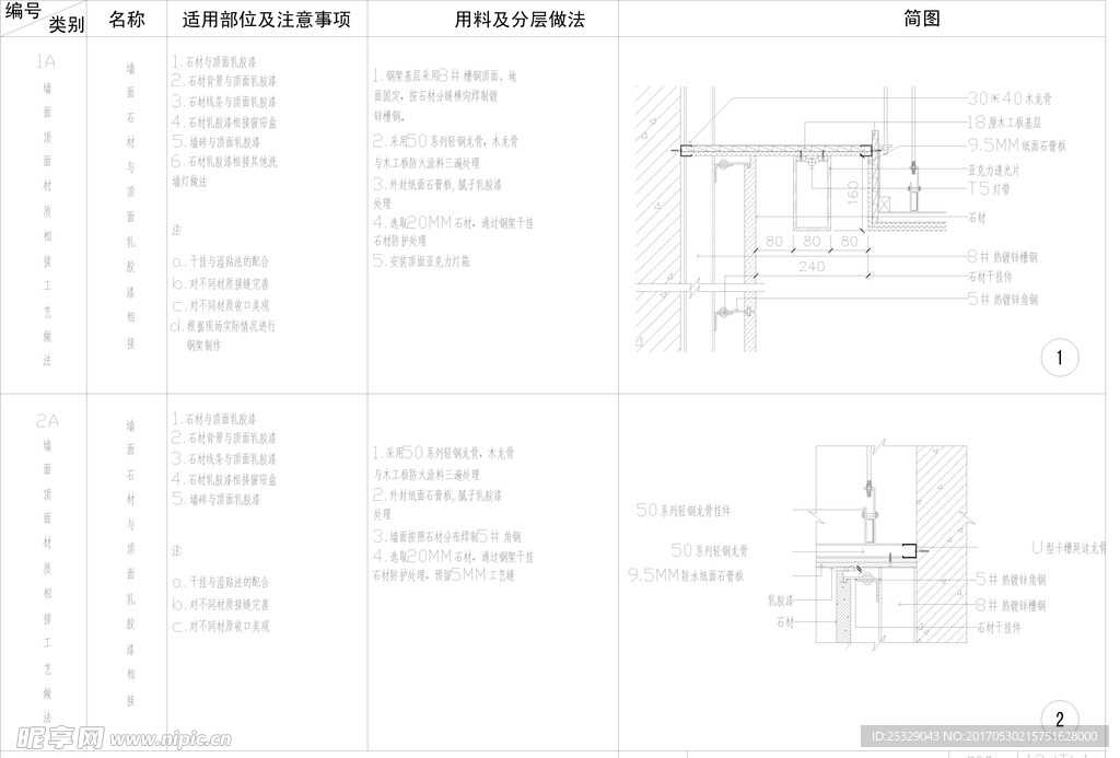 墙面石材与顶面乳胶漆cad详图