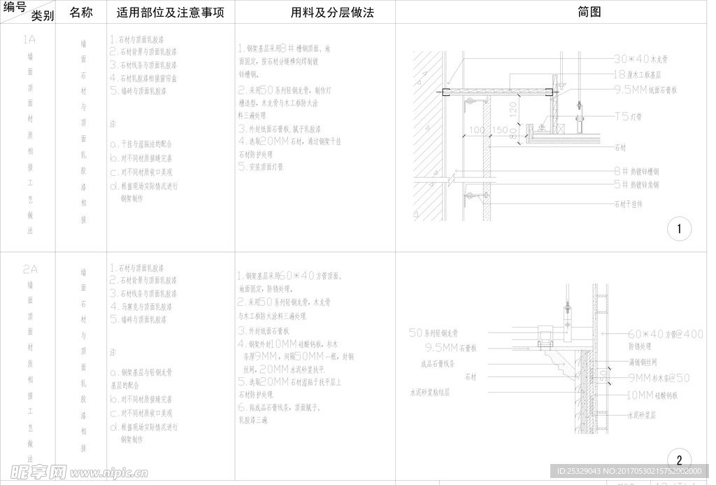 墙面石材与顶面乳胶漆收口cad