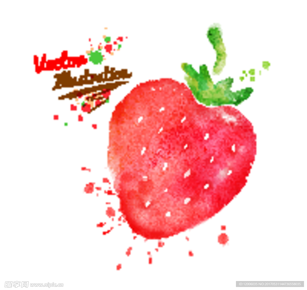 水彩墨迹草莓