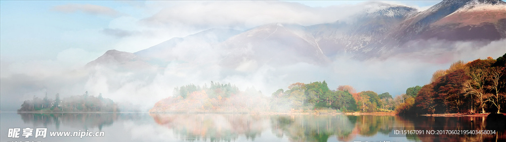 秋季山水云雾背景设计