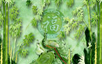 玉雕竹子孔雀壁画电视背景墙