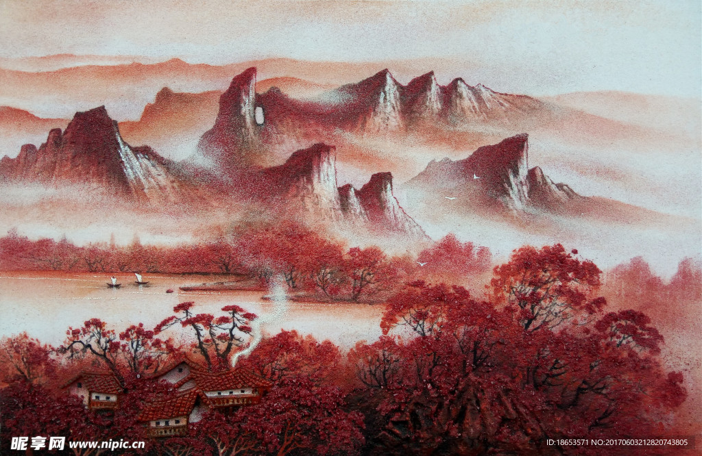 天门山   朱砂画