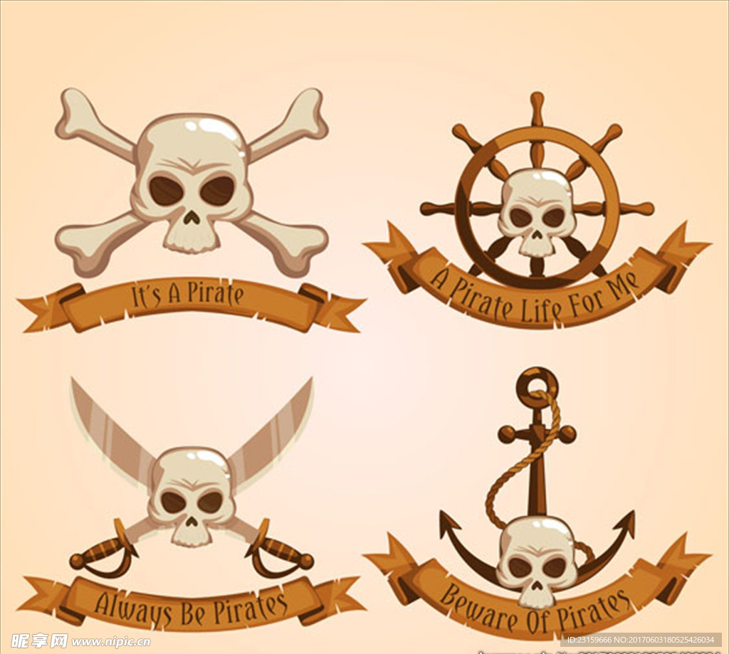 四款海盗骷髅头骨元素
