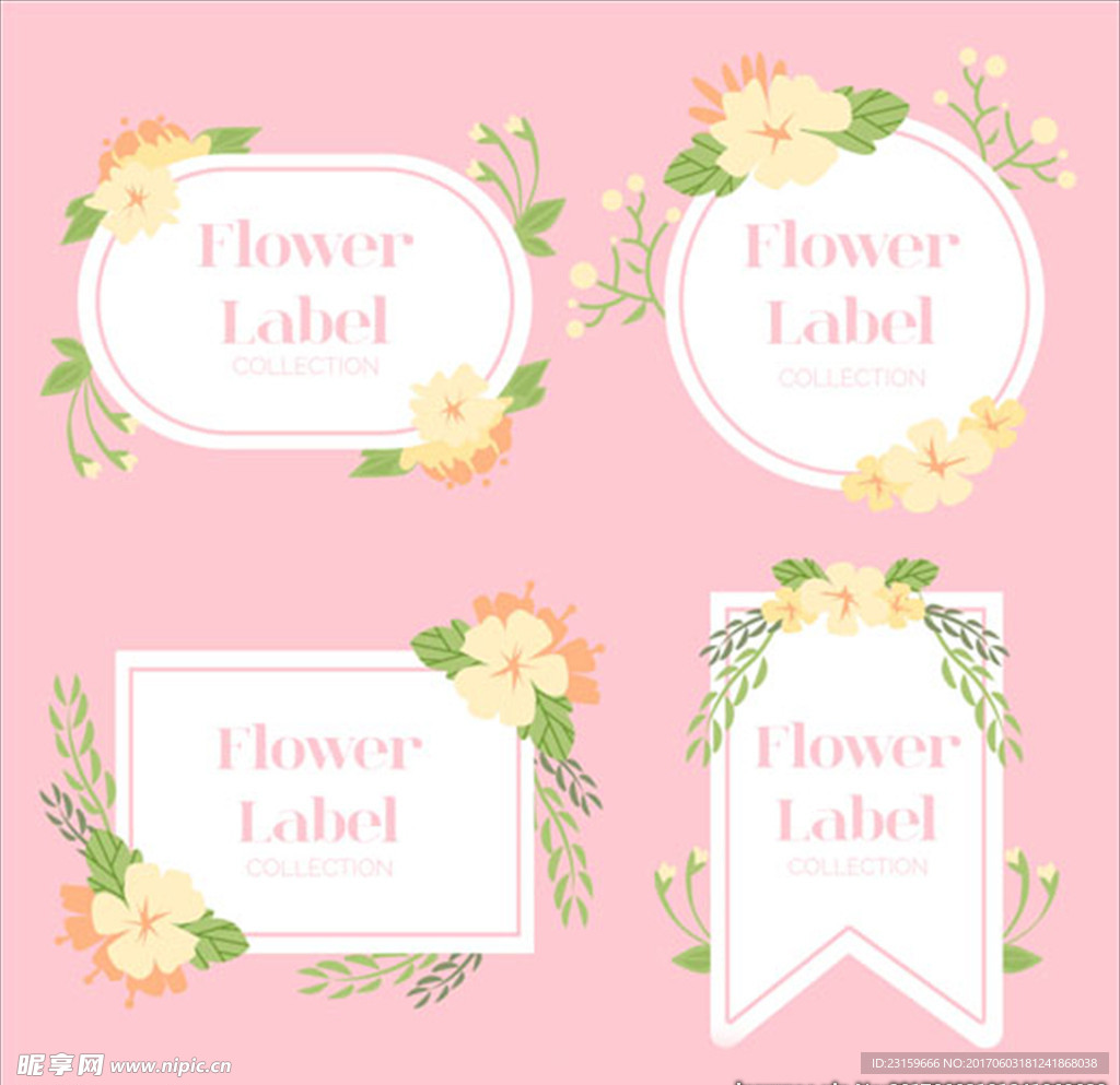 彩色的春季花卉标签