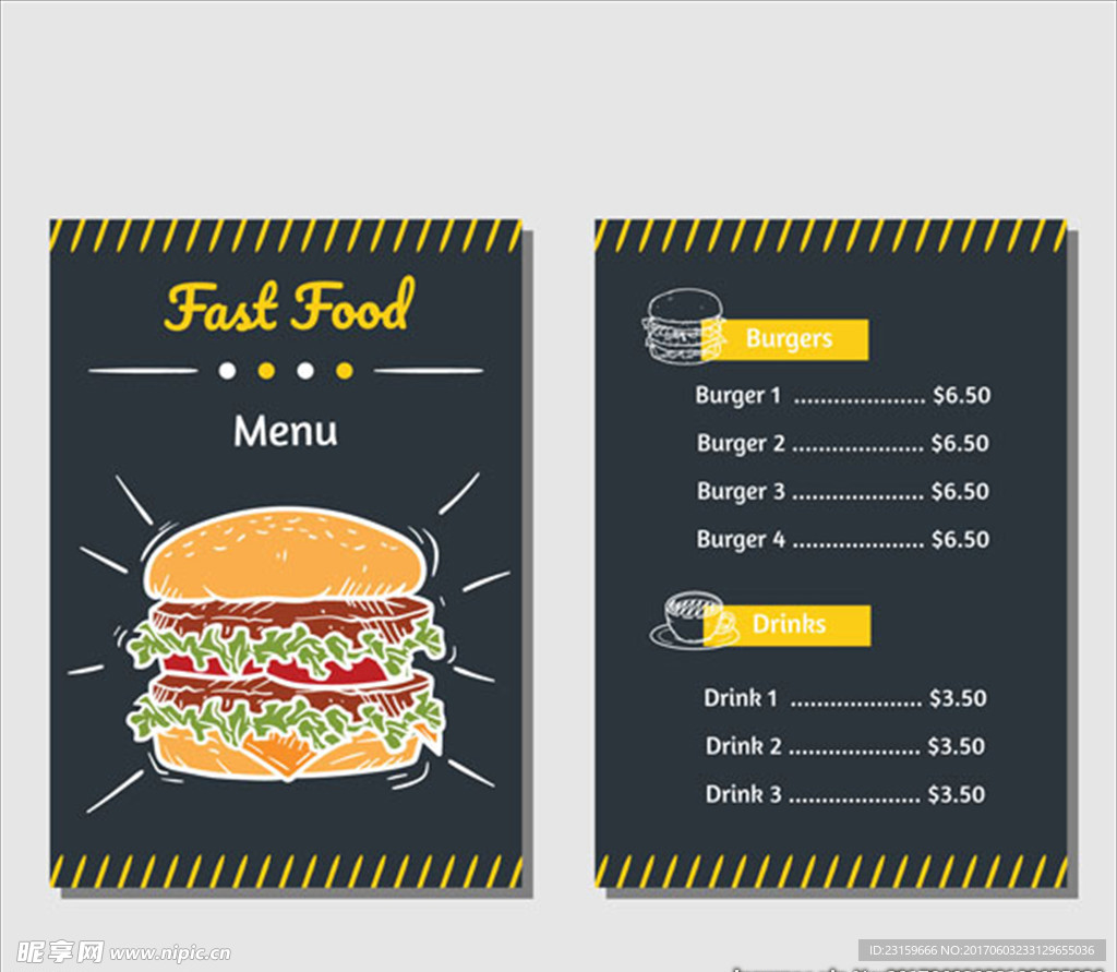 手绘黑板风格汉堡菜单