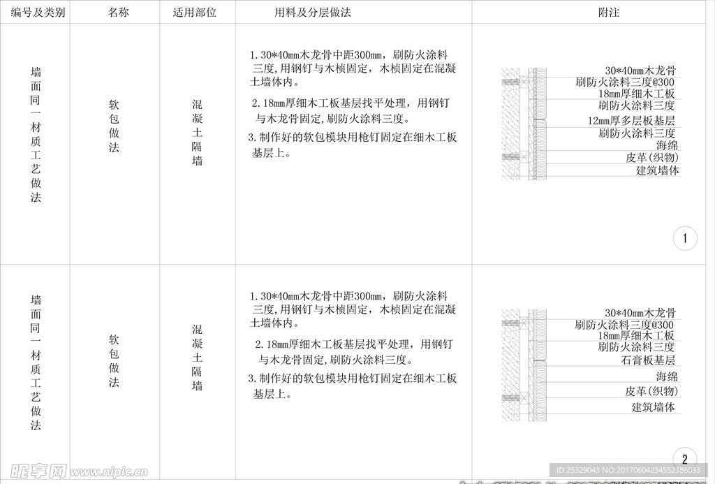 混凝土隔墙软包类做法cad