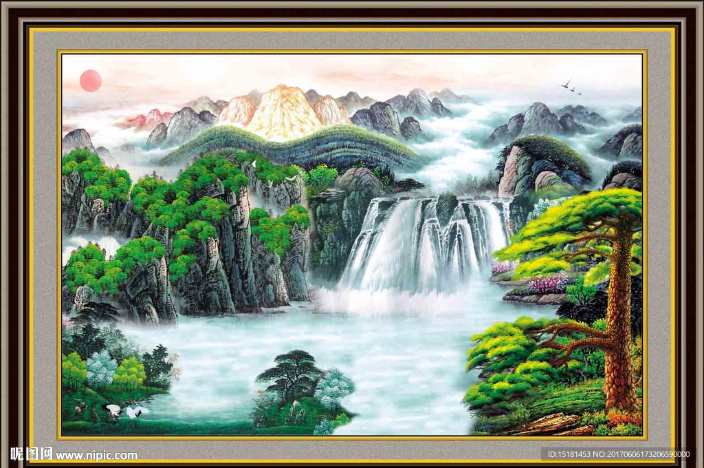 山水国画迎客松